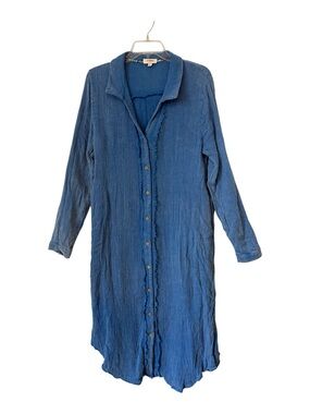 Umgee Blue Button-Front Midi Dress